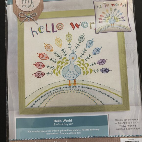 Hello World Peacock Design Embroidery Kit Cathy Heck Studio - Picture 1 of 3